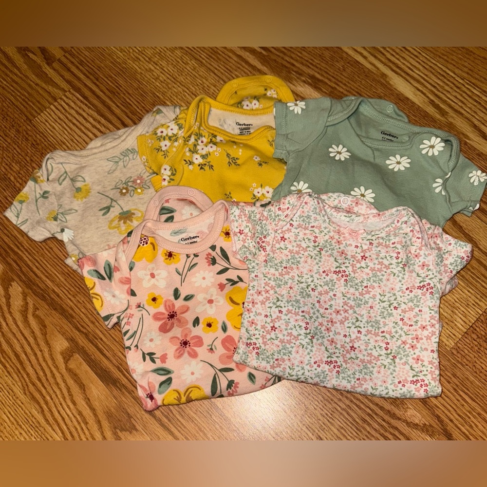 Floral Bundle of 5 0-3M Onesies